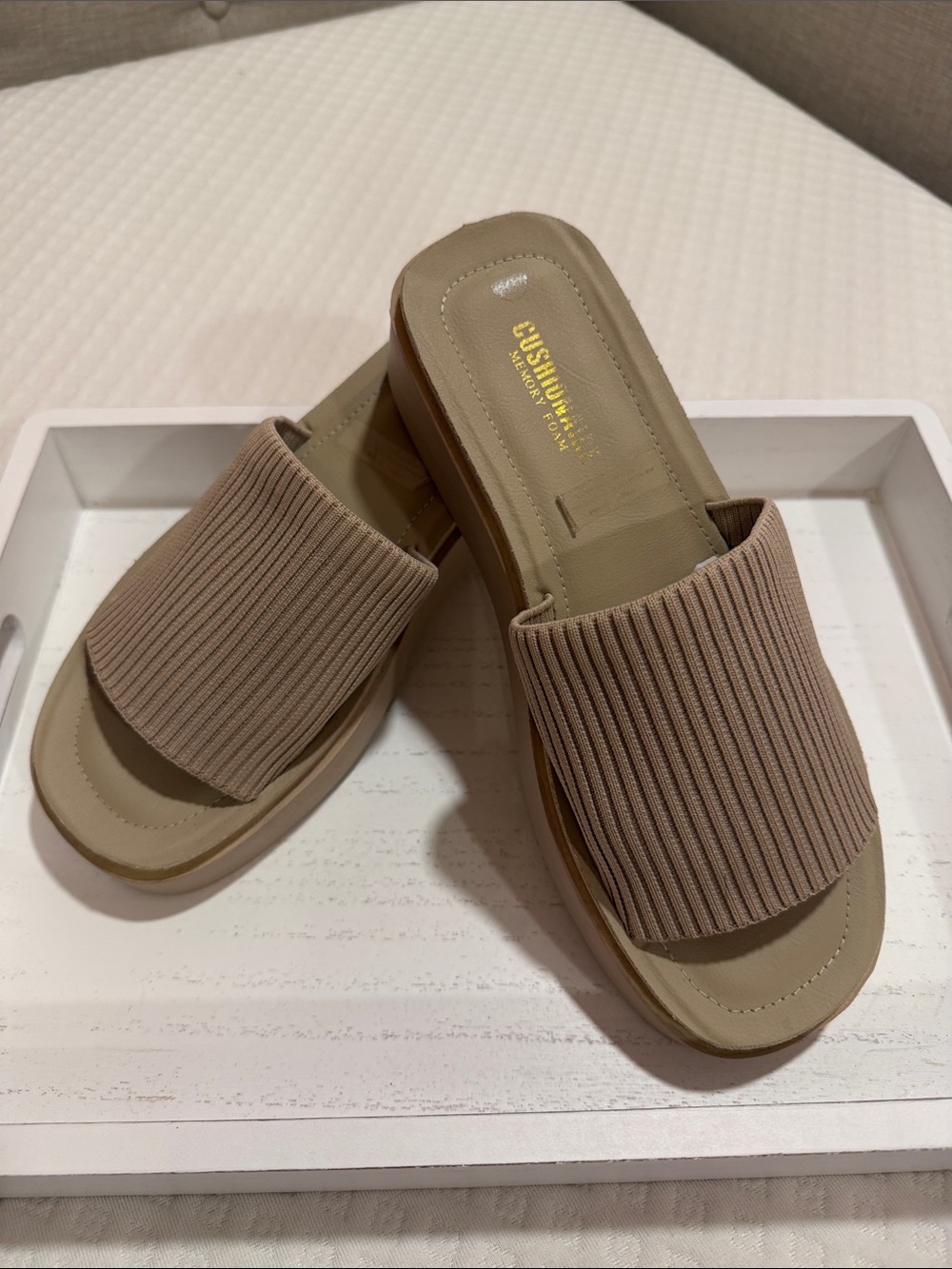 Cushionaire Taupe Ribbed Slide Mule - Women